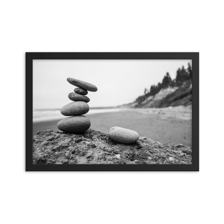 Ruby Beach Cairn Framed Print