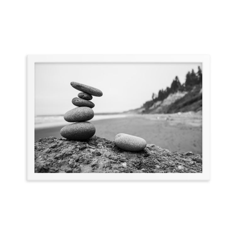 Ruby Beach Cairn Framed Print