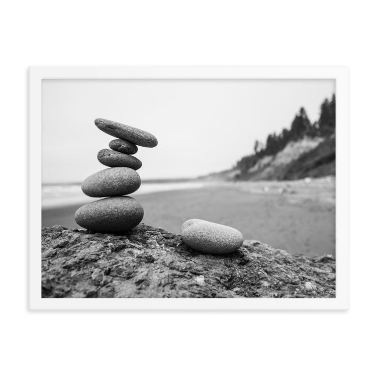 Ruby Beach Cairn Framed Print