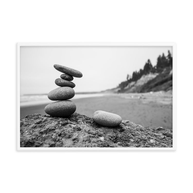 Ruby Beach Cairn Framed Print
